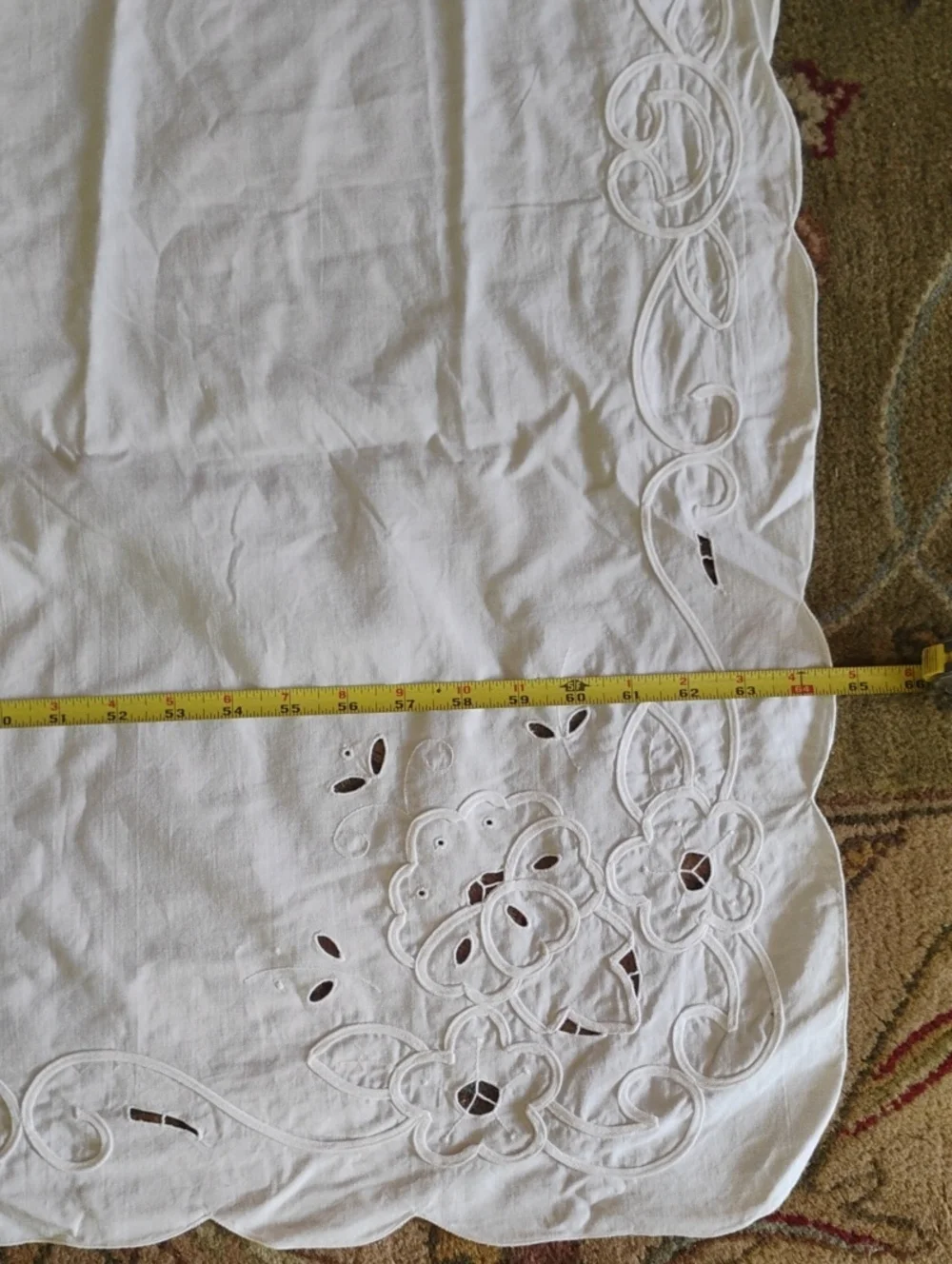 ⚜️ Tablecloth  WHITE VTG BATTENBURG Rectangle 50” X  65” Tablecloth COTTON